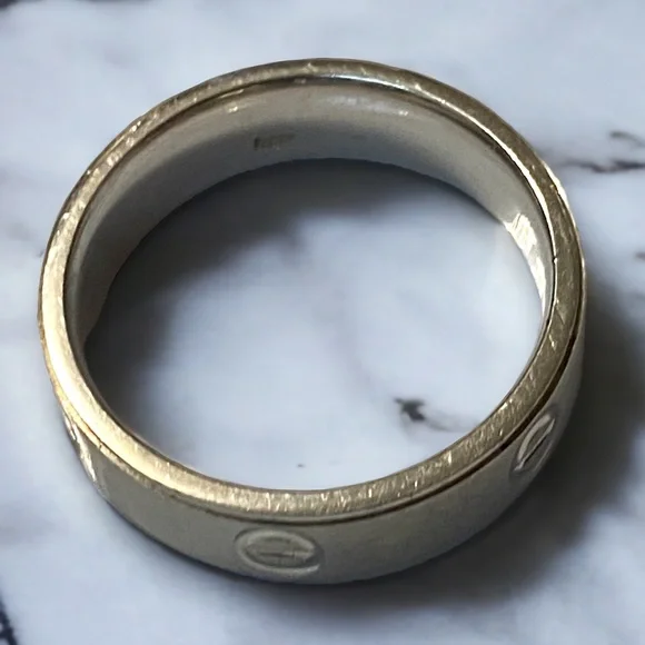 Estate 14K White Gold UNISEX 6mm Wide Screw Link Band Ring Size 8.75